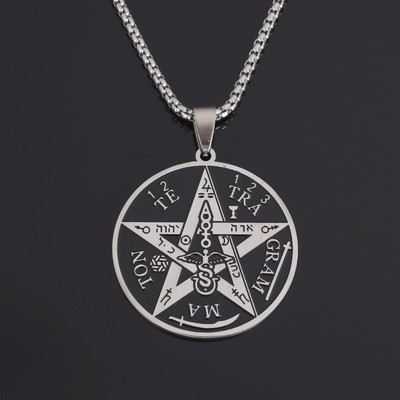 Vintage Wiccan Pentagram kulons ebreju ebreju četru burtu nerūsējošā tērauda rotaslietas vīriešiem, šarmanta amuleta kaklarota