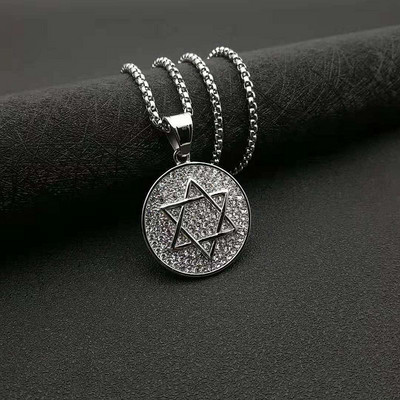 Vintage Wiccan Pentagram kulons ebreju ebreju četru burtu nerūsējošā tērauda rotaslietas vīriešiem, šarmanta amuleta kaklarota