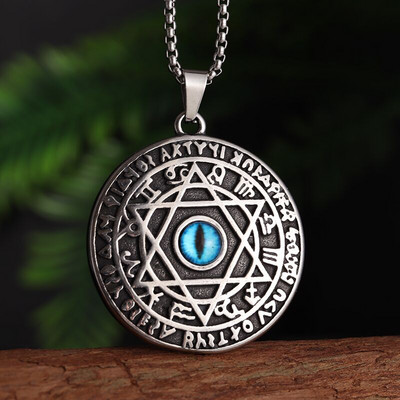 Vintage Wiccan Pentagram kulons ebreju ebreju četru burtu nerūsējošā tērauda rotaslietas vīriešiem, šarmanta amuleta kaklarota