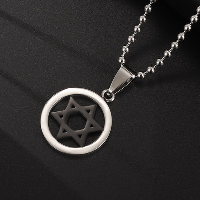 Vintage Wiccan Pentagram kulons ebreju ebreju četru burtu nerūsējošā tērauda rotaslietas vīriešiem, šarmanta amuleta kaklarota