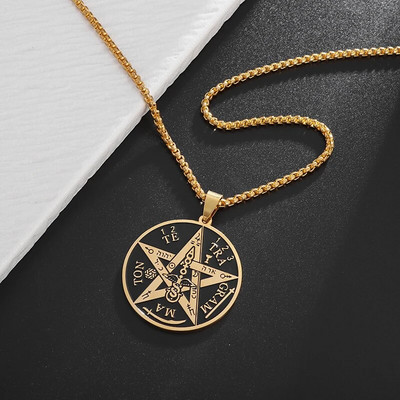 Vintage Wiccan Pentagram kulons ebreju ebreju četru burtu nerūsējošā tērauda rotaslietas vīriešiem, šarmanta amuleta kaklarota