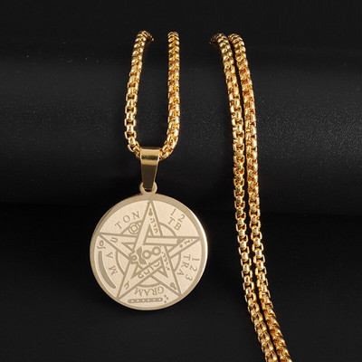 Vintage Wiccan Pentagram kulons ebreju ebreju četru burtu nerūsējošā tērauda rotaslietas vīriešiem, šarmanta amuleta kaklarota
