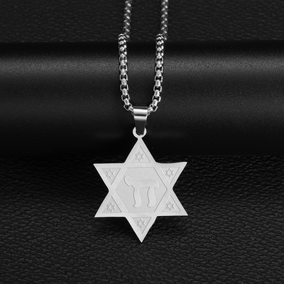 Vintage Wiccan Pentagram kulons ebreju ebreju četru burtu nerūsējošā tērauda rotaslietas vīriešiem, šarmanta amuleta kaklarota