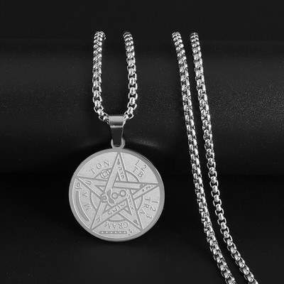 Vintage Wiccan Pentagram kulons ebreju ebreju četru burtu nerūsējošā tērauda rotaslietas vīriešiem, šarmanta amuleta kaklarota