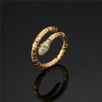Моден златен пръстен със змия за жени, момиче, регулируем изискан лъскав пръстен с кубичен цирконий, пръстен, сватбени бижута, подарък