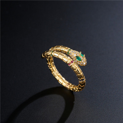 Моден златен пръстен със змия за жени, момиче, регулируем изискан лъскав пръстен с кубичен цирконий, пръстен, сватбени бижута, подарък