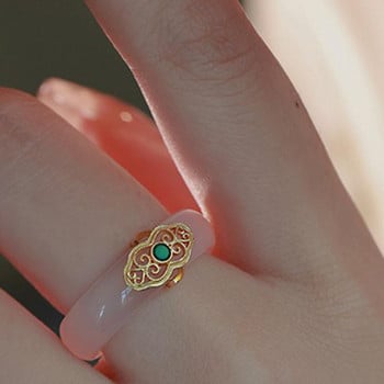 Fresh Clouds Imitation Jade Inlay Niche Design Δαχτυλίδι σε κινέζικο στυλ Χαλκηδόνιο δαχτυλίδι δαχτυλίδι λουλούδια Δαχτυλίδι Γυναικεία αξεσουάρ
