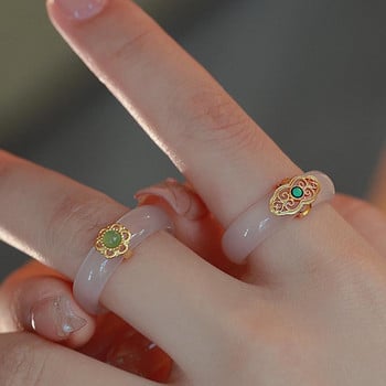 Fresh Clouds Imitation Jade Inlay Niche Design Δαχτυλίδι σε κινέζικο στυλ Χαλκηδόνιο δαχτυλίδι δαχτυλίδι λουλούδια Δαχτυλίδι Γυναικεία αξεσουάρ