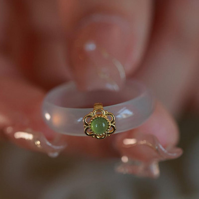 Svježi oblaci Imitacija žada Umetci Niche Dizajn Kineski stilski prsten Prsten od kalcedona Prsten Prsten s cvijećem Ženski dodaci