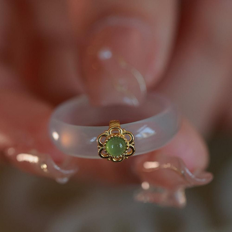 Svježi oblaci Imitacija žada Umetci Niche Dizajn Kineski stilski prsten Prsten od kalcedona Prsten Prsten s cvijećem Ženski dodaci