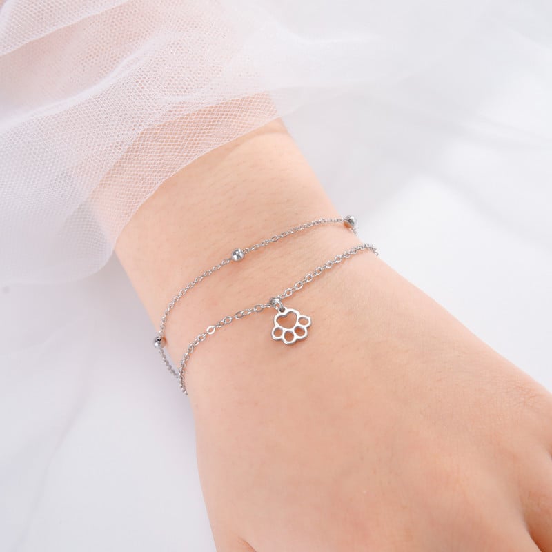 Amaxeri armsad kassikäpa ripatsiga käevõrud lapsele kahekihilise ketiga roostevabast terasest käevõru ehted beebi sünnipäevakingitus