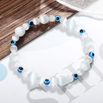Βραχιόλια με χάντρες με μπλε κακό μάτι Φυσική πέτρα ματιών γάτας 6 8mm Opal ανδρικά βραχιόλια Ρυθμιζόμενο γυναικείο βραχιόλι Δώρα κοσμήματα γιόγκα Lucky