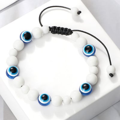 Blue Evil Eye Pērlītēm Rokassprādzes Dabīgs Cat Eye Stone 6 8mm Opāls Vīriešu Rokassprādzes Regulējamas Sieviešu Rokassprādzes Lucky Joga Rotaslietas Dāvanas