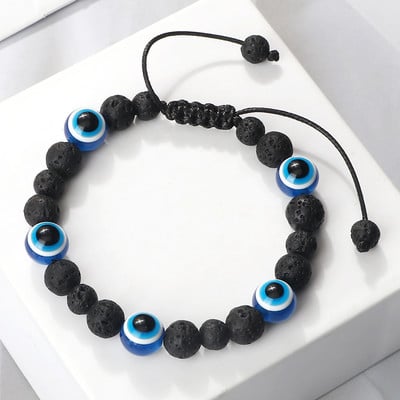 Blue Evil Eye Pērlītēm Rokassprādzes Dabīgs Cat Eye Stone 6 8mm Opāls Vīriešu Rokassprādzes Regulējamas Sieviešu Rokassprādzes Lucky Joga Rotaslietas Dāvanas