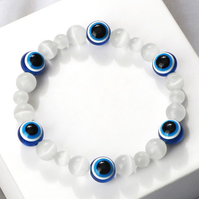 Blue Evil Eye Pērlītēm Rokassprādzes Dabīgs Cat Eye Stone 6 8mm Opāls Vīriešu Rokassprādzes Regulējamas Sieviešu Rokassprādzes Lucky Joga Rotaslietas Dāvanas