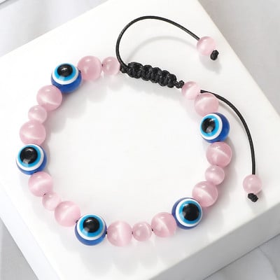 Blue Evil Eye Pērlītēm Rokassprādzes Dabīgs Cat Eye Stone 6 8mm Opāls Vīriešu Rokassprādzes Regulējamas Sieviešu Rokassprādzes Lucky Joga Rotaslietas Dāvanas