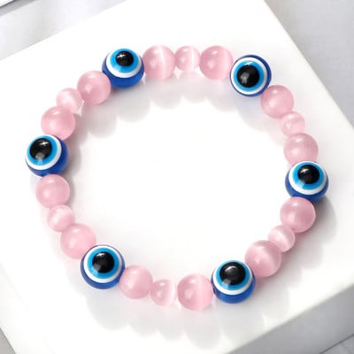 Blue Evil Eye Pērlītēm Rokassprādzes Dabīgs Cat Eye Stone 6 8mm Opāls Vīriešu Rokassprādzes Regulējamas Sieviešu Rokassprādzes Lucky Joga Rotaslietas Dāvanas