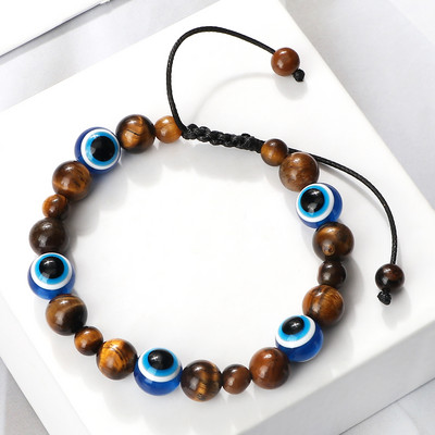Blue Evil Eye Pērlītēm Rokassprādzes Dabīgs Cat Eye Stone 6 8mm Opāls Vīriešu Rokassprādzes Regulējamas Sieviešu Rokassprādzes Lucky Joga Rotaslietas Dāvanas