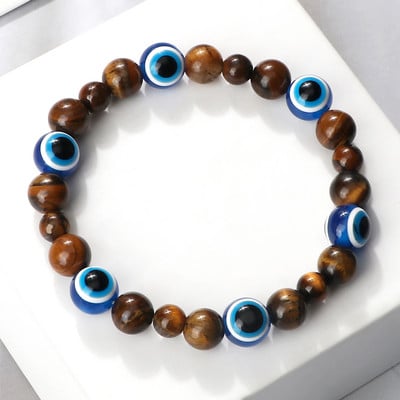 Blue Evil Eye Pērlītēm Rokassprādzes Dabīgs Cat Eye Stone 6 8mm Opāls Vīriešu Rokassprādzes Regulējamas Sieviešu Rokassprādzes Lucky Joga Rotaslietas Dāvanas