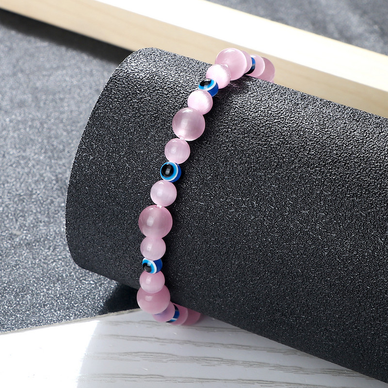 Blue Evil Eye Pērlītēm Rokassprādzes Dabīgs Cat Eye Stone 6 8mm Opāls Vīriešu Rokassprādzes Regulējamas Sieviešu Rokassprādzes Lucky Joga Rotaslietas Dāvanas