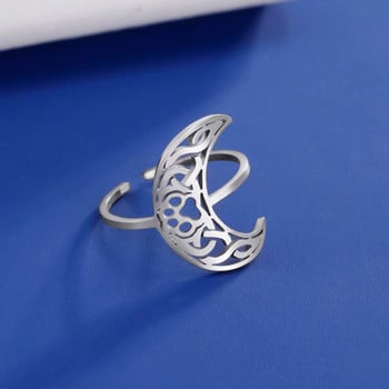 Skyrim Moon Paw Print Отворен пръстен Дамски пръстен от неръждаема стомана с регулируем полумесец с келтски възел Винтидж бижута Подарък на едро