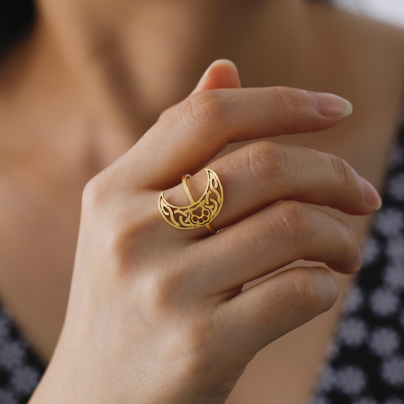 Skyrim Moon Paw Print avatud sõrmus naiste roostevabast terasest reguleeritav poolkuu keldi sõlme sõrmus vanaaegsete ehete kingituste hulgimüük