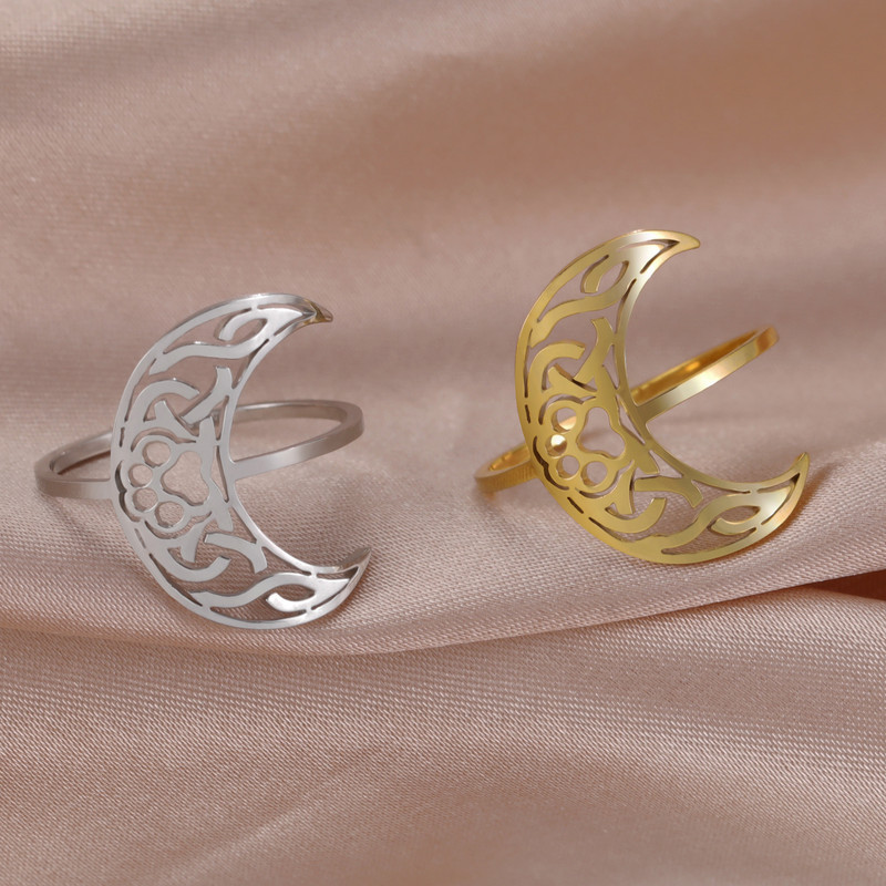 Skyrim Moon Paw Print avatud sõrmus naiste roostevabast terasest reguleeritav poolkuu keldi sõlme sõrmus vanaaegsete ehete kingituste hulgimüük