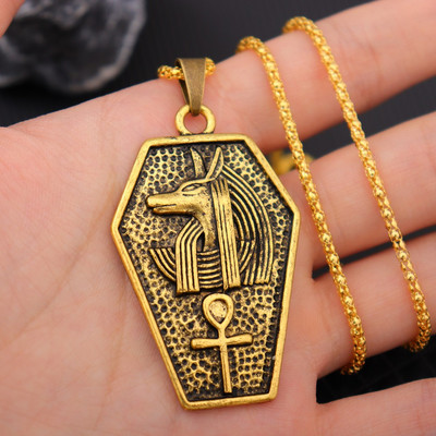 Anubis Life Signature vīriešu retro kaklarota suņa galva Anka Cross Hip Hop kulons kakla ķēde Retro Cross vīriešu kulons rotaslietas