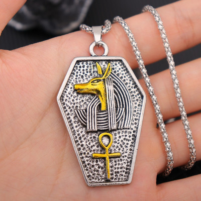 Anubis Life Signature vīriešu retro kaklarota suņa galva Anka Cross Hip Hop kulons kakla ķēde Retro Cross vīriešu kulons rotaslietas