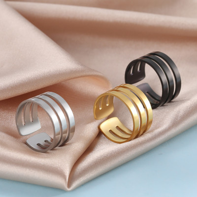 Пръстени за мъже Двуслоен кух отворен пръстен от неръждаема стомана Проста кръгла изрезка Регулируеми бижута Подарък за годишнина