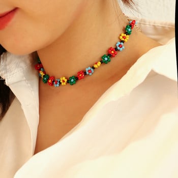 Amorcome Korea Daisy Flower Crystal Glass Beads Модна дамска гривна Bohemian Colorful Charm Кожена гривна Ръчно изработени бижута