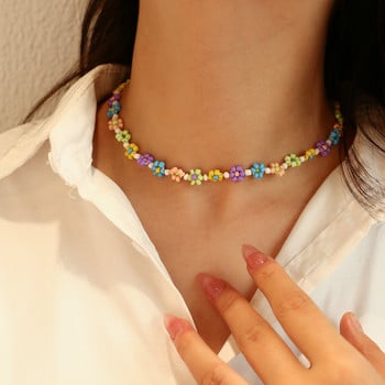 Amorcome Korea Daisy Flower Crystal Glass Beads Модна дамска гривна Bohemian Colorful Charm Кожена гривна Ръчно изработени бижута