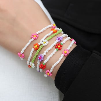 Amorcome Korea Daisy Flower Crystal Glass Beads Fashion Γυναικείο βραχιόλι Bohemian Colorful Charm Δερμάτινο βραχιόλι Χειροποίητο κόσμημα