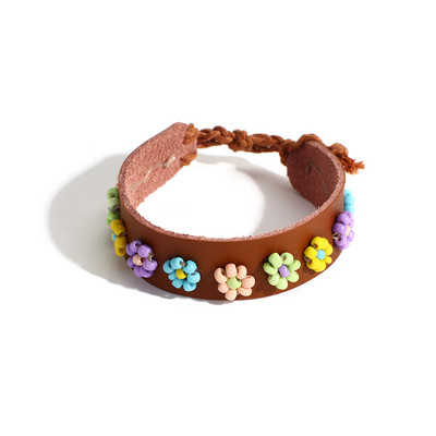 Amorcome Korea Daisy Lilled Kristallklaashelmed Mood Naiste Käevõru Boheemi Värvikas Võluv Nahast Käevõru Käsitsi valmistatud Ehted