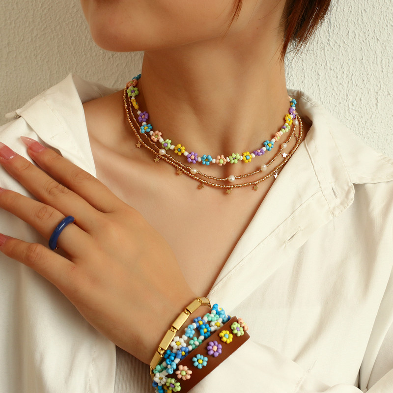 Amorcome Korea Daisy Lilled Kristallklaashelmed Mood Naiste Käevõru Boheemi Värvikas Võluv Nahast Käevõru Käsitsi valmistatud Ehted