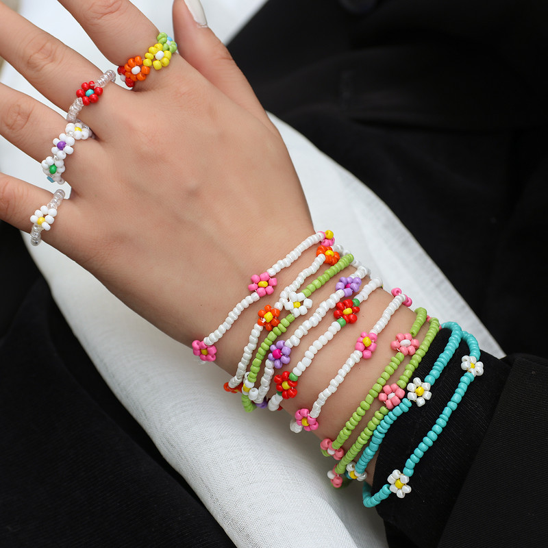 Amorcome Korea Daisy Lilled Kristallklaashelmed Mood Naiste Käevõru Boheemi Värvikas Võluv Nahast Käevõru Käsitsi valmistatud Ehted