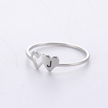 Δαχτυλίδι COOLTIME Initial Letter για Γυναικείο Ανοξείδωτο ατσάλι AZ Alphabet Δαχτυλίδι με διπλή καρδιά Μόδα κοσμήματα γάμου Δώρο ζευγάρι