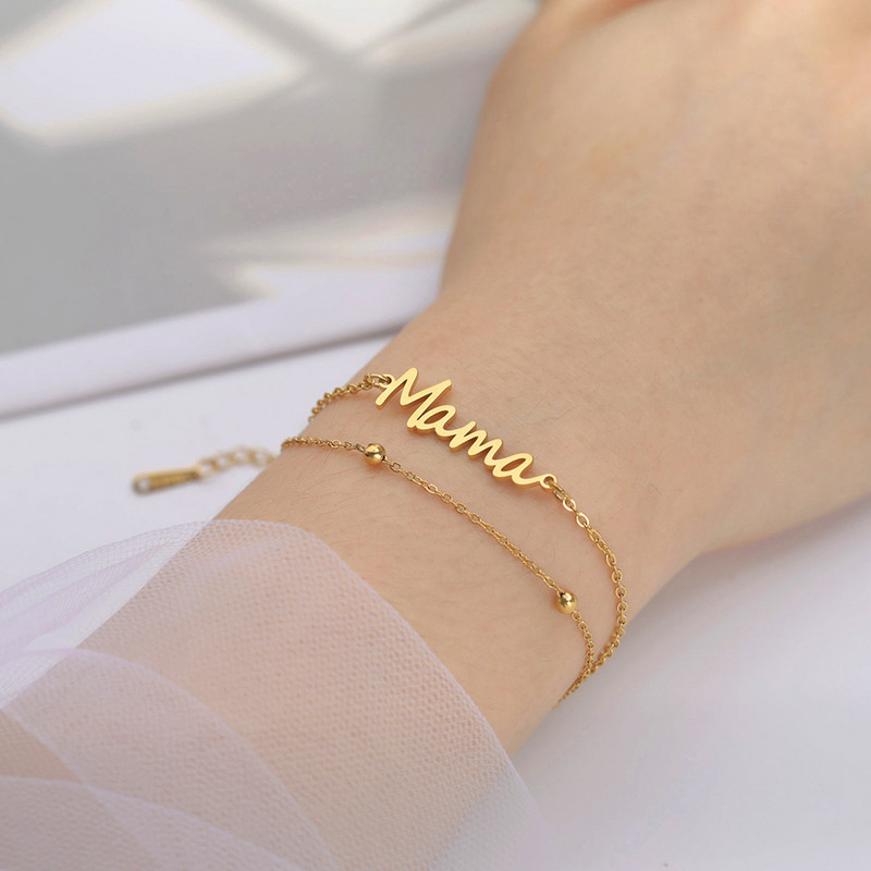 Lucktune Mama Letters Narukvice s privjescima Modne perle od nehrđajućeg čelika Narukvica s lancem za žene Nakit za rođendan mame Majčin dar