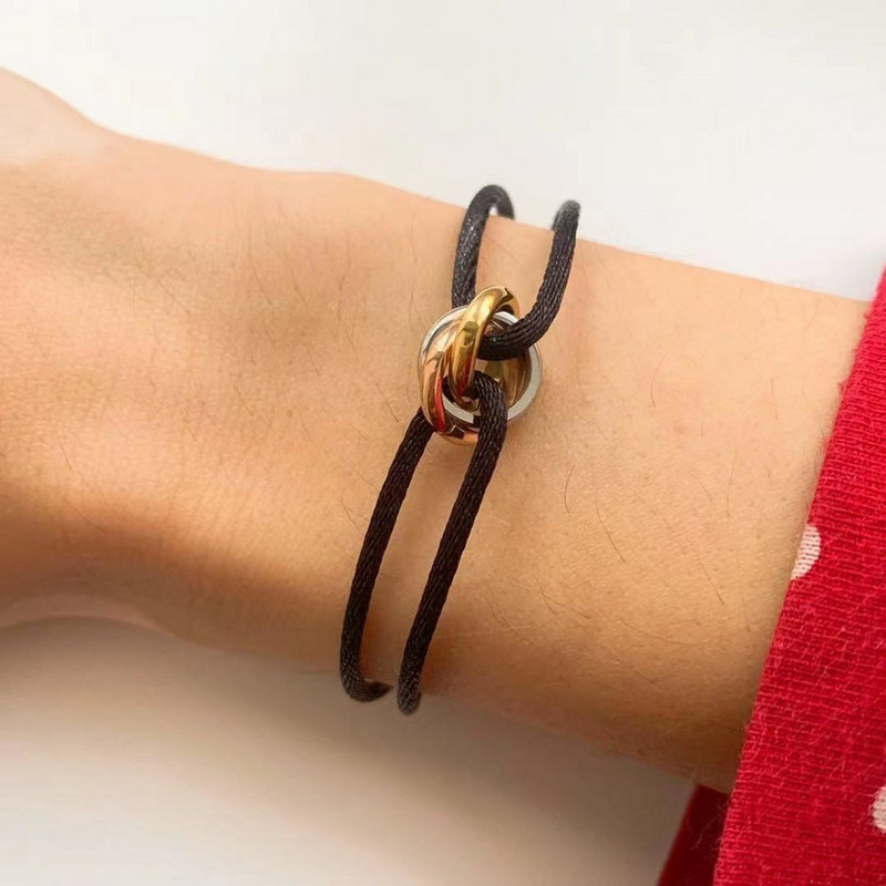 Rozsdamentes acél karkötő 3 fém csatos szalag fűzős lánc többszínű állítható méretű karkötő