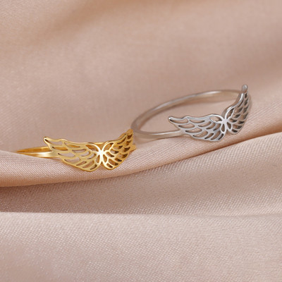 Skyrim Flying Angel Wings Дамски пръстен Пръстени за пръсти от неръждаема стомана Kpop Модна сватбена лента Бижута Подарък за рожден ден на едро