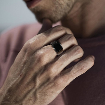 Κομψά δαχτυλίδια από μαύρη πέτρα για άνδρες, αδιάβροχο μεταλλικό δαχτυλίδι από ανοξείδωτο ατσάλι, δώρα για αυτόν, anel masculino