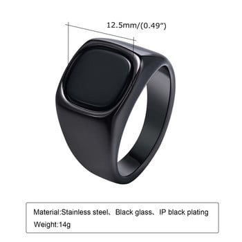 Стилни пръстени с черен камък за мъже, водоустойчив метален пръстен с печат от неръждаема стомана, подаръци за него, anel masculino