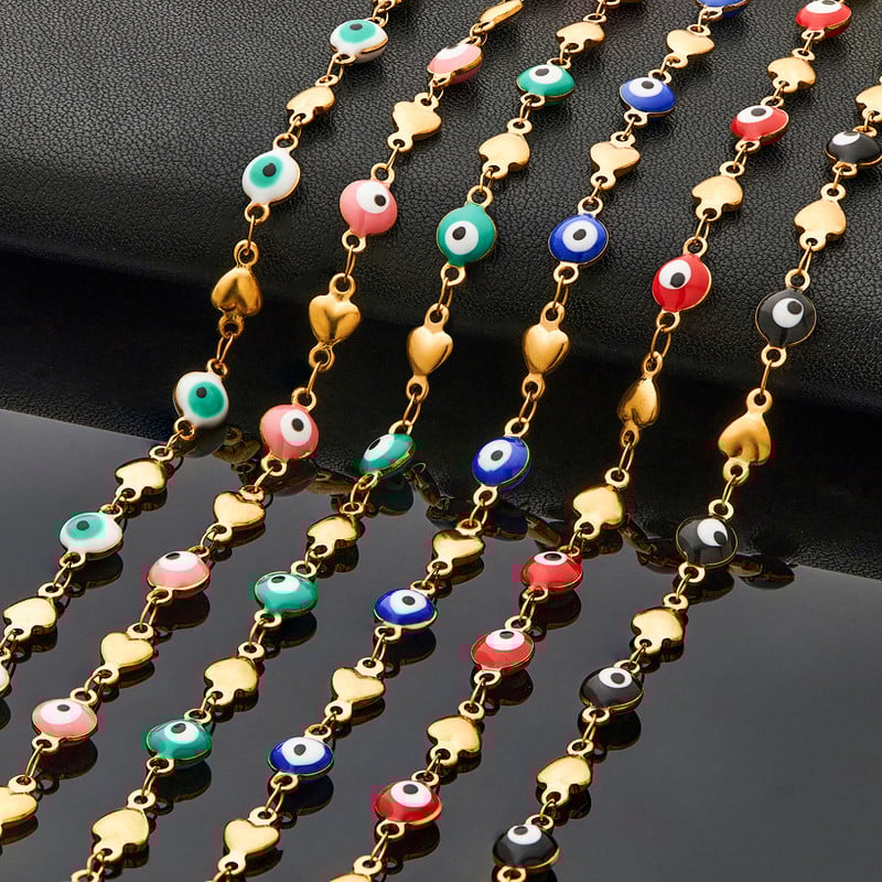 Emalja Evil Turkish Eye Rokassprādzes Nerūsējošā tērauda saišu ķēde roku pēdām sievietēm Rokassprādzes Sirds potītes potītes rotaslietas aksesuāri