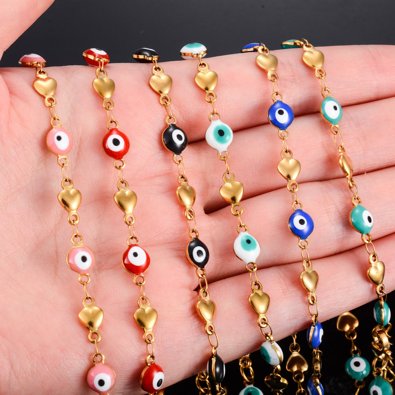 Emalja Evil Turkish Eye Rokassprādzes Nerūsējošā tērauda saišu ķēde roku pēdām sievietēm Rokassprādzes Sirds potītes potītes rotaslietas aksesuāri