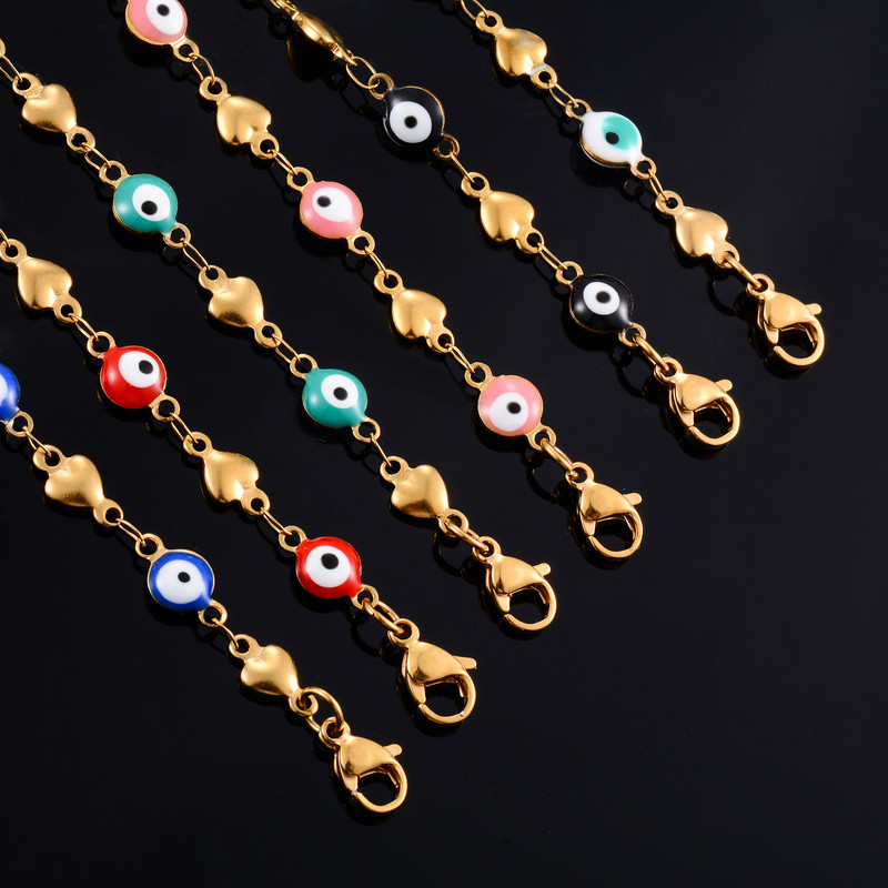 Emalja Evil Turkish Eye Rokassprādzes Nerūsējošā tērauda saišu ķēde roku pēdām sievietēm Rokassprādzes Sirds potītes potītes rotaslietas aksesuāri