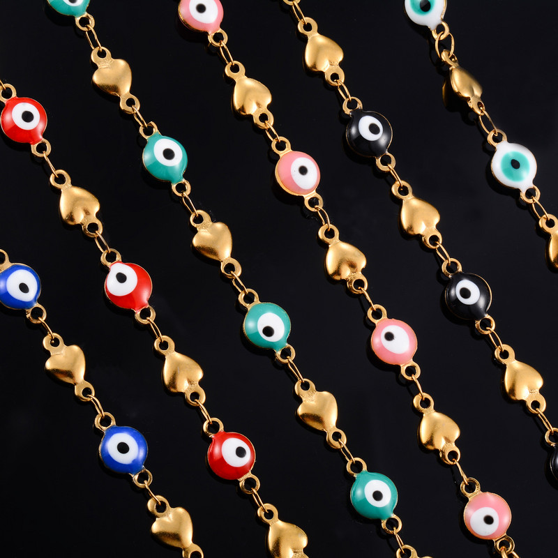 Emalja Evil Turkish Eye Rokassprādzes Nerūsējošā tērauda saišu ķēde roku pēdām sievietēm Rokassprādzes Sirds potītes potītes rotaslietas aksesuāri