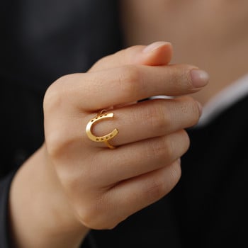 Skyrim U-образна подкова Дамски пръстен от неръждаема стомана златен цвят Пръстени Модни бижута за късмет Подарък за рожден ден за приятели