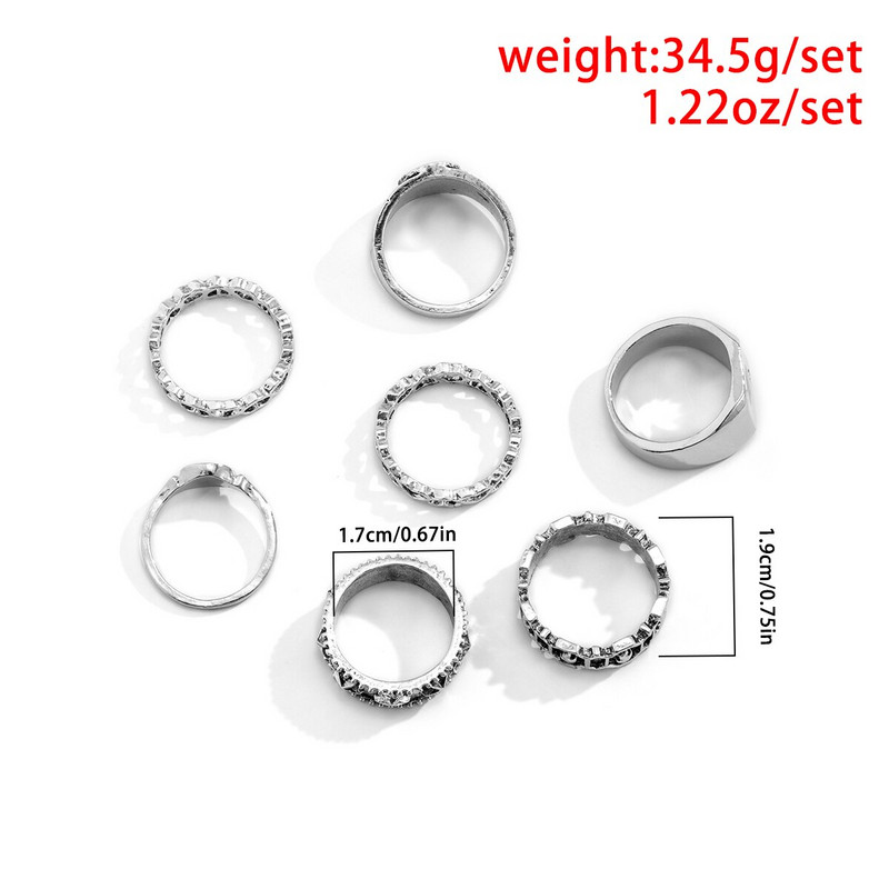 7db/szett Goth faragott szív póker antik ezüst színű férfi gyűrűk Vintage geometrikus csülök utcai gyűrű tartozékok Steampunk