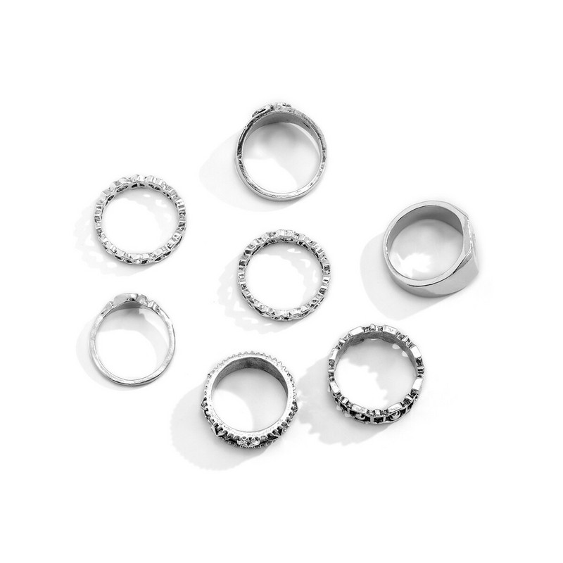 7db/szett Goth faragott szív póker antik ezüst színű férfi gyűrűk Vintage geometrikus csülök utcai gyűrű tartozékok Steampunk