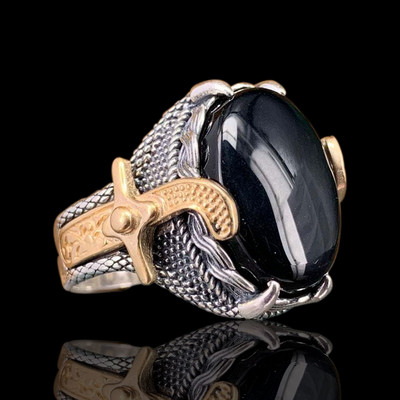 Винтидж големи пръстени с черен циркон за мъже Аксесоари Бижута Юбилейни Пънк сребърни пръстени с пръсти